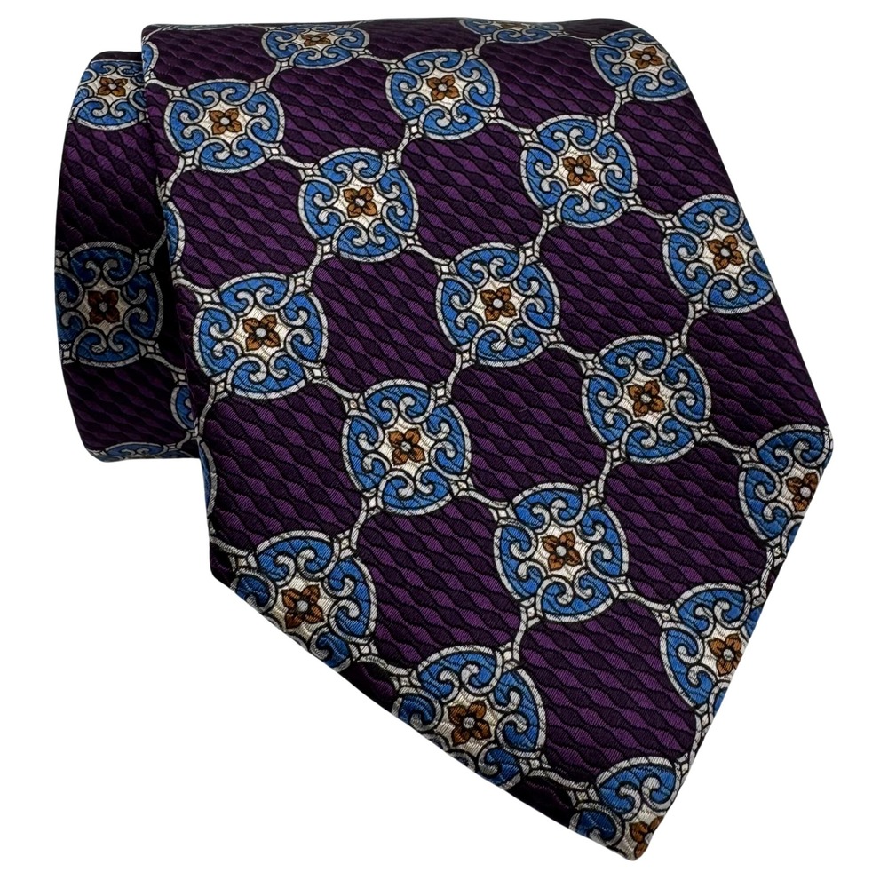 Jos A‎ Bank Limited Edition Silk Tie Mens Purple Blue Medallion Made in Italy